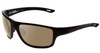 Profile View of Under Armour Battle Designer Polarized Reading Sunglasses with Custom Cut Powered Amber Brown Lenses in Matte Black Mens Wrap Full Rim Acetate 65 mm