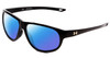 Profile View of Under Armour Intensity Designer Polarized Reading Sunglasses with Custom Cut Powered Blue Mirror Lenses in Gloss Black Ladies Oval Full Rim Acetate 59 mm