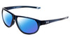 Profile View of Under Armour Intensity Designer Polarized Sunglasses with Custom Cut Blue Mirror Lenses in Matte Steel Blue Crystal Ladies Oval Full Rim Acetate 59 mm