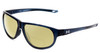 Profile View of Under Armour Intensity Designer Polarized Reading Sunglasses with Custom Cut Powered Sun Flower Yellow Lenses in Matte Steel Blue Crystal Ladies Oval Full Rim Acetate 59 mm