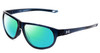 Profile View of Under Armour Intensity Designer Polarized Reading Sunglasses with Custom Cut Powered Green Mirror Lenses in Matte Steel Blue Crystal Ladies Oval Full Rim Acetate 59 mm