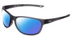 Profile View of Under Armour Undeniable Designer Polarized Sunglasses with Custom Cut Blue Mirror Lenses in Matte Crystal Grey Unisex Oval Full Rim Acetate 61 mm