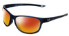 Profile View of Under Armour Undeniable Designer Polarized Sunglasses with Custom Cut Red Mirror Lenses in Matte Steel Blue Crystal Unisex Oval Full Rim Acetate 61 mm