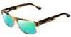 Profile View of SPY Optics Duke Designer Polarized Reading Sunglasses with Custom Cut Powered Green Mirror Lenses in Matte Green Smoke Brown Marble Unisex Square Full Rim Acetate 54 mm