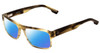 Profile View of SPY Optics Duke Designer Polarized Reading Sunglasses with Custom Cut Powered Blue Mirror Lenses in Matte Green Smoke Brown Marble Unisex Square Full Rim Acetate 54 mm