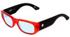 Profile View of SPY Optics Genre Designer Blue Light Blocking Eyeglasses in Crystal Red Matte Black Unisex Oval Full Rim Acetate 54 mm