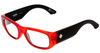 Profile View of SPY Optics Genre Designer Blue Light Blocking Eyeglasses in Crystal Red Matte Black Unisex Oval Full Rim Acetate 54 mm