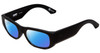 Profile View of SPY Optics Genre Designer Polarized Sunglasses with Custom Cut Blue Mirror Lenses in Matte Black Unisex Oval Full Rim Acetate 54 mm