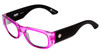 Profile View of SPY Optics Genre Designer Reading Eye Glasses in Crystal Magenta Matte Black Unisex Oval Full Rim Acetate 54 mm