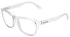 Profile View of Bolle 473 Designer Reading Eye Glasses with Custom Cut Powered Lenses in Matte Crystal Clear Unisex Cateye Full Rim Acetate 57 mm