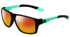 Profile View of Bolle Brecken Floatable Designer Polarized Sunglasses with Custom Cut Red Mirror Lenses in Matte Black Mint Green Unisex Square Full Rim Acetate 57 mm