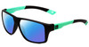 Profile View of Bolle Brecken Floatable Designer Polarized Sunglasses with Custom Cut Blue Mirror Lenses in Matte Black Mint Green Unisex Square Full Rim Acetate 57 mm