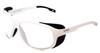 Profile View of Bolle Graphite Designer Blue Light Blocking Eyeglasses in Matte White Black Side Shield Unisex Wrap Full Rim Acetate 64 mm