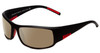 Profile View of Bolle King Designer Polarized Sunglasses with Custom Cut Amber Brown Lenses in Matte Black Satin Metal Red Unisex Wrap Full Rim Acetate 64 mm
