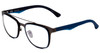 Profile View of Police SPL356 Designer Progressive Lens Blue Light Blocking Eyeglasses in Black Silver Unisex Classic Full Rim Metal 53 mm with Blue Light Zone functionality illustration laid over the lens