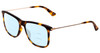Profile View of Police SPL572 Designer Progressive Lens Blue Light Blocking Eyeglasses in Tortoise Havana Brown Gold Silver Unisex Classic Full Rim Acetate 56 mm with Blue Light Zone functionality illustration laid over the lens