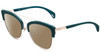 Profile View of Police SPL618 Designer Polarized Sunglasses with Custom Cut Amber Brown Lenses in Teal Blue Crystal Glitter Ladies Cateye Full Rim Metal 54 mm