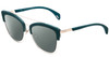 Profile View of Police SPL618 Designer Polarized Sunglasses with Custom Cut Smoke Grey Lenses in Teal Blue Crystal Glitter Ladies Cateye Full Rim Metal 54 mm