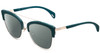Profile View of Police SPL618 Designer Polarized Reading Sunglasses with Custom Cut Powered Smoke Grey Lenses in Teal Blue Crystal Glitter Ladies Cateye Full Rim Metal 54 mm