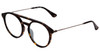 Profile View of Police SPL722 Designer Progressive Lens Blue Light Blocking Eyeglasses in Tortoise Havana Brown Gold Silver Unisex Round Full Rim Acetate 53 mm with Blue Light Zone functionality illustration laid over the lens