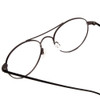 Close Up View of John Varvatos V158 Designer Reading Eye Glasses with Custom Cut Powered Lenses in Gunmetal Black Leather Unisex Round Full Rim Metal 51 mm