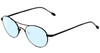 Profile View of John Varvatos V158 Designer Blue Light Blocking Eyeglasses in Matte Black Leather Unisex Round Full Rim Metal 51 mm