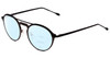 Profile View of John Varvatos V160 Designer Progressive Lens Blue Light Blocking Eyeglasses in Gunmetal Silver Black Unisex Round Full Rim Metal 50 mm with Blue Light Zone functionality illustration laid over the lens