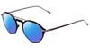 Profile View of John Varvatos V160 Designer Polarized Reading Sunglasses with Custom Cut Powered Blue Mirror Lenses in Matte Black Silver Unisex Round Full Rim Metal 50 mm
