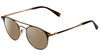 Profile View of John Varvatos V169 Designer Polarized Reading Sunglasses with Custom Cut Powered Amber Brown Lenses in Black Gold Tortoise Ladies Round Full Rim Metal 49 mm