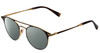Profile View of John Varvatos V169 Designer Polarized Reading Sunglasses with Custom Cut Powered Smoke Grey Lenses in Black Gold Tortoise Ladies Round Full Rim Metal 49 mm