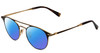 Profile View of John Varvatos V169 Designer Polarized Reading Sunglasses with Custom Cut Powered Blue Mirror Lenses in Black Gold Tortoise Ladies Round Full Rim Metal 49 mm