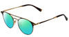 Profile View of John Varvatos V169 Designer Polarized Reading Sunglasses with Custom Cut Powered Green Mirror Lenses in Black Gold Tortoise Ladies Round Full Rim Metal 49 mm