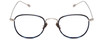 Front View of John Varvatos V178 Designer Bi-Focal Prescription Rx Eyeglasses in Satin Blue Silver Unisex Round Full Rim Metal 49 mm
