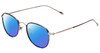 Profile View of John Varvatos V178 Designer Polarized Sunglasses with Custom Cut Blue Mirror Lenses in Satin Blue Silver Unisex Round Full Rim Metal 49 mm