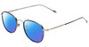 Profile View of John Varvatos V178 Designer Polarized Reading Sunglasses with Custom Cut Powered Blue Mirror Lenses in Satin Blue Silver Unisex Round Full Rim Metal 49 mm