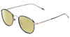 Profile View of John Varvatos V178 Designer Polarized Reading Sunglasses with Custom Cut Powered Sun Flower Yellow Lenses in Satin Blue Silver Unisex Round Full Rim Metal 49 mm