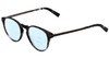 Profile View of John Varvatos V365 Designer Progressive Lens Blue Light Blocking Eyeglasses in Grey Smoke Marble Silver Unisex Round Full Rim Acetate 47 mm with Blue Light Zone functionality illustration laid over the lens
