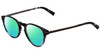 Profile View of John Varvatos V365 Designer Polarized Reading Sunglasses with Custom Cut Powered Green Mirror Lenses in Grey Smoke Marble Silver Unisex Round Full Rim Acetate 47 mm
