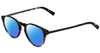 Profile View of John Varvatos V365 Designer Polarized Reading Sunglasses with Custom Cut Powered Blue Mirror Lenses in Grey Smoke Marble Silver Unisex Round Full Rim Acetate 47 mm