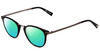 Profile View of John Varvatos V372 Designer Polarized Reading Sunglasses with Custom Cut Powered Green Mirror Lenses in Black Silver Unisex Round Full Rim Metal 48 mm