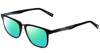 Profile View of John Varvatos V373 Designer Polarized Reading Sunglasses with Custom Cut Powered Green Mirror Lenses in Black Marble Blue Unisex Square Full Rim Acetate 54 mm