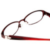 Close Up View of Jones New York J135 Designer Single Vision Prescription Rx Eyeglasses in Red Satin Crystal Silver Ladies Oval Semi-Rimless Metal 49 mm