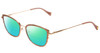 Profile View of Lucky Brand D116 Designer Polarized Reading Sunglasses with Custom Cut Powered Green Mirror Lenses in Beige Gold Wave Ladies Cateye Full Rim Metal 54 mm
