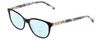 Profile View of Cover Girl CG0458 Designer Progressive Lens Blue Light Blocking Eyeglasses in Black Crystal Smoke Grey Marble Ladies Cateye Full Rim Acetate 55 mm with Blue Light Zone functionality illustration laid over the lens