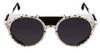 Front View of Carrera Hyperfit 19S Unisex Round Designer Sunglasses White Black Spot/Gray 54mm