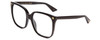 Profile View of GUCCI GG0022S Designer Progressive Lens Blue Light Blocking Eyeglasses in Gloss Black Gold Logo Ladies Cateye Full Rim Acetate 57 mm with Blue Light Zone functionality illustration laid over the lens