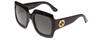 Profile View of GUCCI GG0053S Lady Oversized Sunglasses Black Gold Logo/Grey Smoke Gradient 54mm