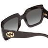 Close Up View of GUCCI GG0053S Lady Oversized Sunglasses Black Gold Logo/Grey Smoke Gradient 54mm