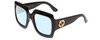Profile View of GUCCI GG0053S Designer Progressive Lens Blue Light Blocking Eyeglasses in Gloss Black Gold Logo Ladies Oversized Full Rim Acetate 54 mm