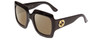 Profile View of GUCCI GG0053S Designer Polarized Reading Sunglasses with Custom Cut Powered Amber Brown Lenses in Gloss Black Gold Logo Ladies Oversized Full Rim Acetate 54 mm